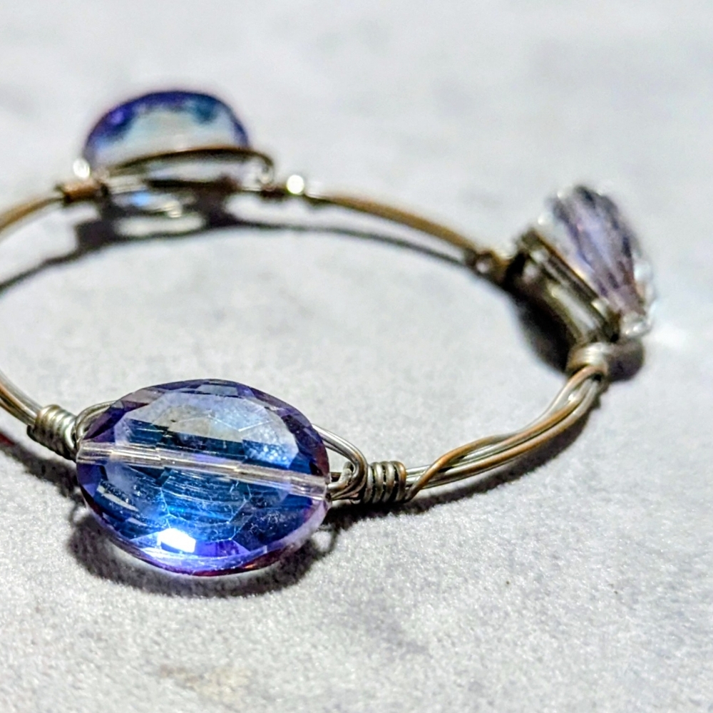 Bourbon and Bowties Silver Plated Wire Wrapped Bracelet with Blue Moonstone